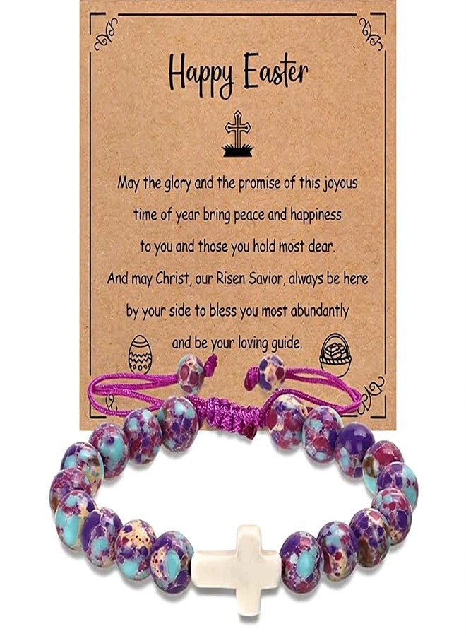 Krfapt Easter Basket Stuffers for Teen Girls - Trendy Easter Bracelets Religious Cross Beaded Jewelry, Christian Gifts for Daughter Granddaughter, Adjustable Bracelet for Baptism Communion Confirmation - Image 1