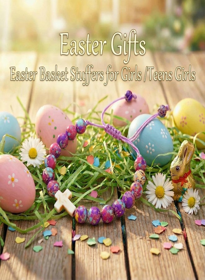 Krfapt Easter Basket Stuffers for Teen Girls - Trendy Easter Bracelets Religious Cross Beaded Jewelry, Christian Gifts for Daughter Granddaughter, Adjustable Bracelet for Baptism Communion Confirmation - Image 3