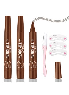 3 Pcs Eyebrow Tattoo Pen Waterproof Microblading Eyebrow Pencil Long Lasting Brow Pen with a MicroFork Tip ApplicatorEasily Create Natural Charming Eyebrow MakeupLight Brown