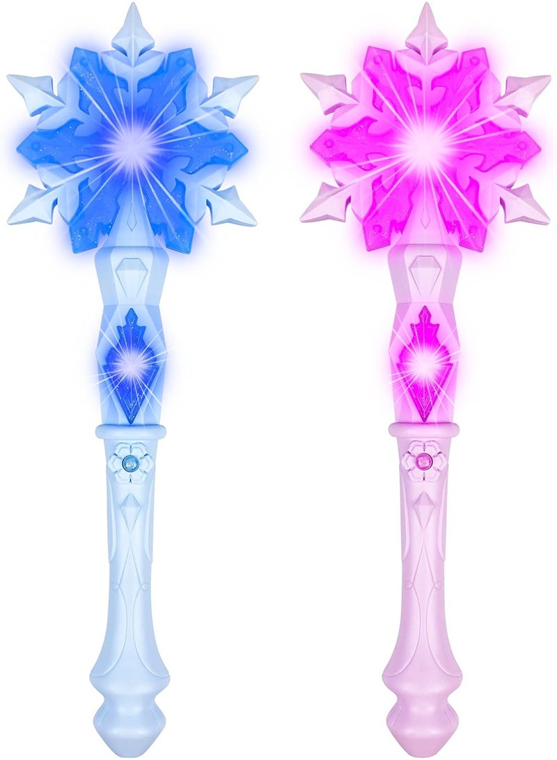 Light Up Frozen Snowflake Wand with Sound(Motion Sensitive) Magic Toy for Kids Girls Princess Party Favors Costume Cosplay Accessories 2 Pieces Blue & Pink - Image 1