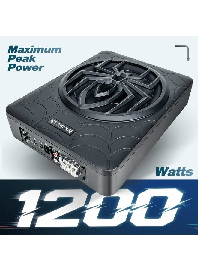 Seventour 10 1000W Slim Under Seat Powered Car Subwoofer, Car/Truck Audio Sub Built in Amplifier amp Combo, with Blue LED Light (Subwoofer + Mounting Wire Kit) - Image 2