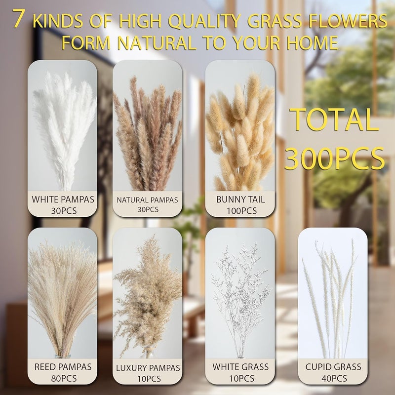 FloraDream 300PCS Natural Pampas Grass Decor Bouquet | Boho Dried Floral Arrangement Centerpiece Table Decor Wedding Decor Rustic Decor (300PCS) - Image 2