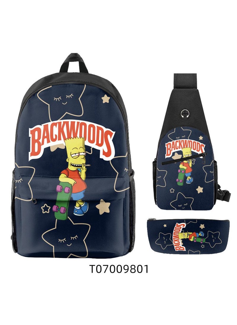 General - 3-Piece Cartoon BACKWOODS 3D Print Backpack Set - Image 1
