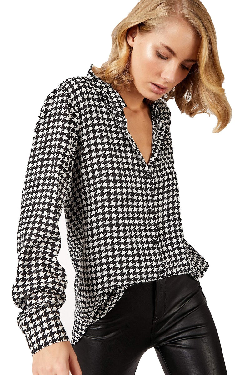 BIG DART Blouses for Women Fashion, Casual Long Sleeve Button Down Shirts Tops, XS-3XL (Black and White, Small) - Image 1