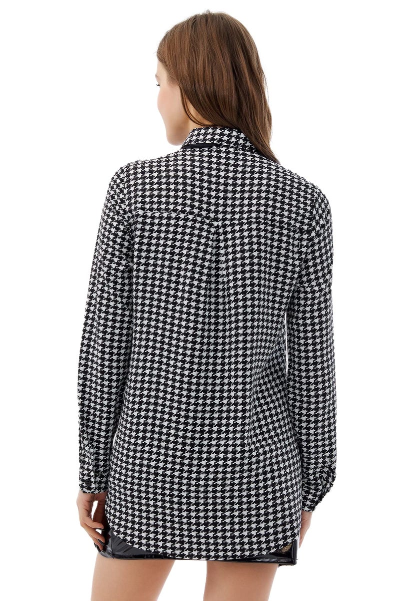 BIG DART Blouses for Women Fashion, Casual Long Sleeve Button Down Shirts Tops, XS-3XL (Black and White, Small) - Image 5