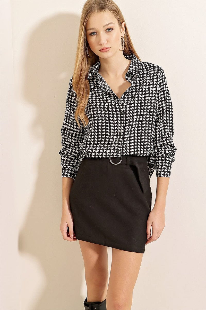 BIG DART Blouses for Women Fashion, Casual Long Sleeve Button Down Shirts Tops, XS-3XL (Black and White, Small) - Image 4
