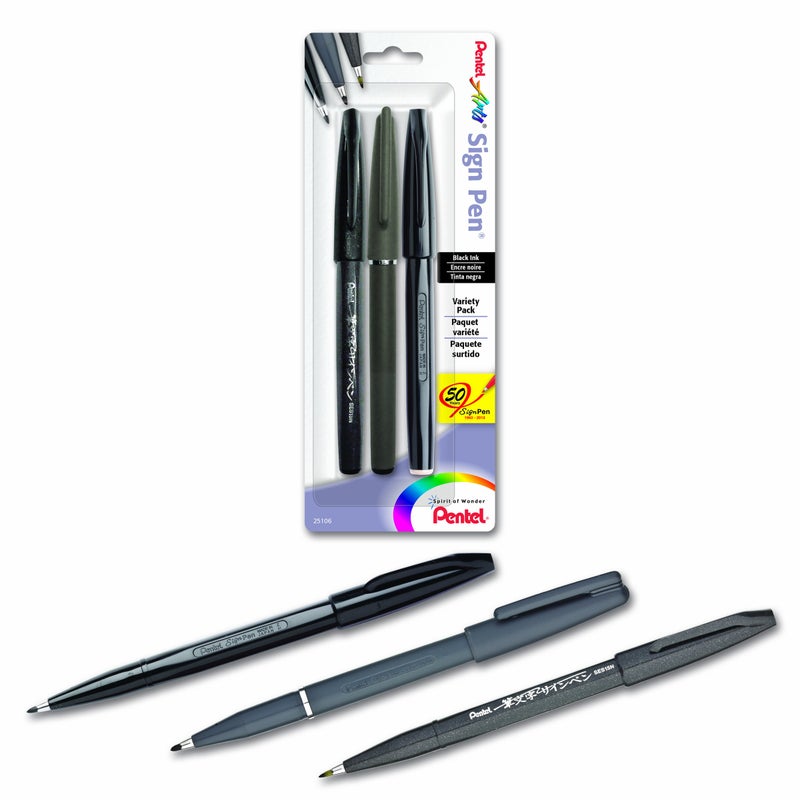 Pentel Arts Sign Pen Assorted Styles 3PK