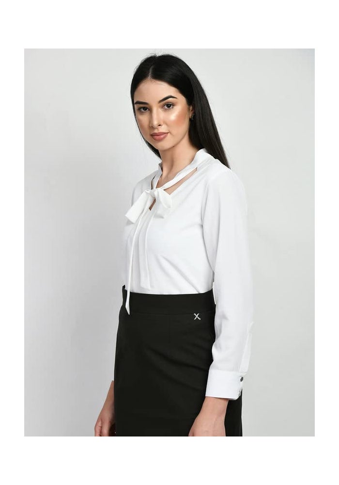 Exude White Front Tie Up Formal Top for Women - Image 5