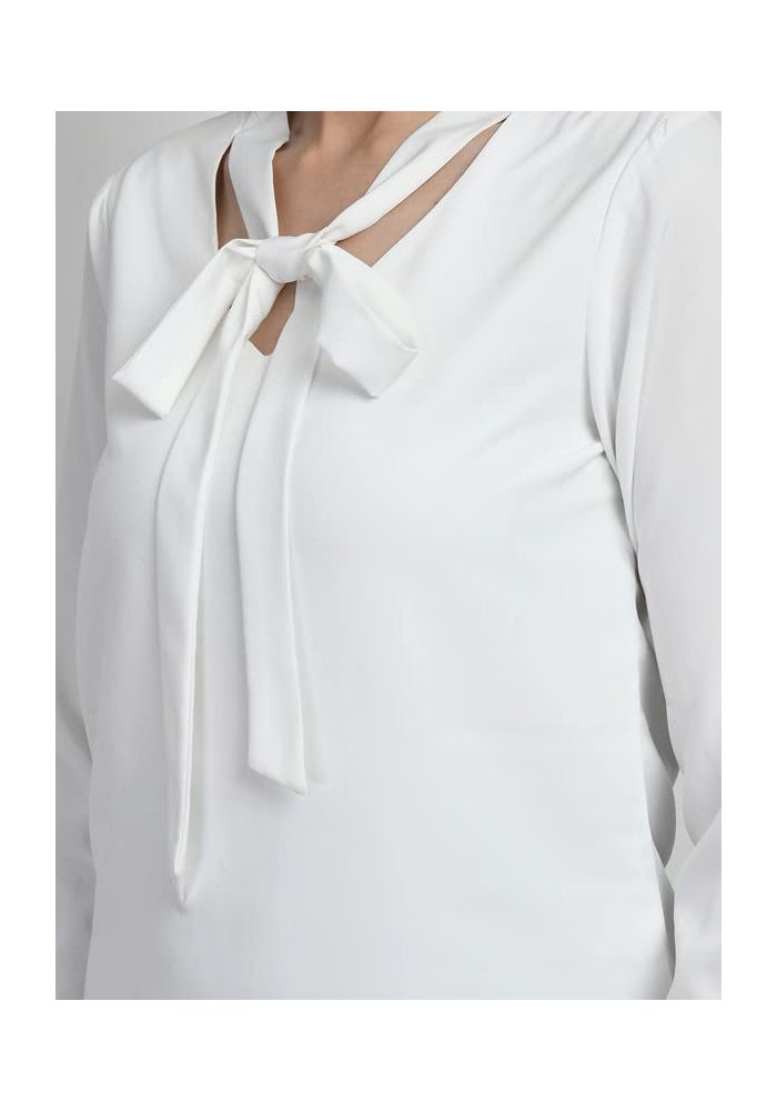 Exude White Front Tie Up Formal Top for Women - Image 2