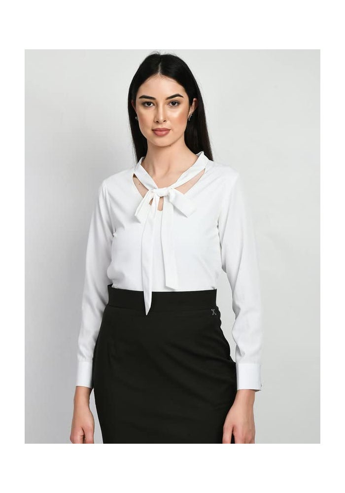 Exude White Front Tie Up Formal Top for Women - Image 4