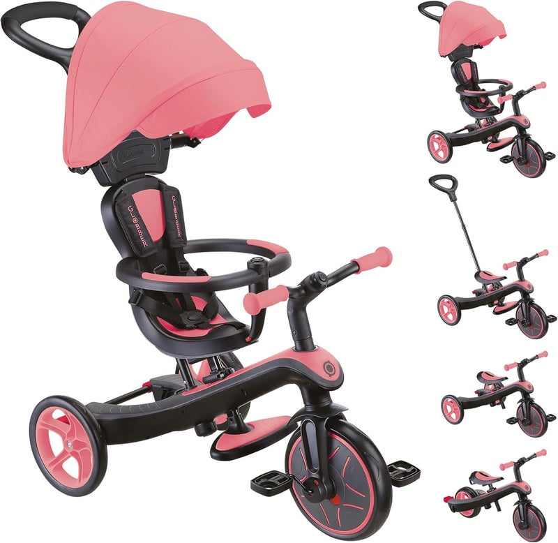 Globber 4 in 1 Explorer Tricycle - Evolutive and Balance Bike for Toddlers - Pastel Pink - Image 1