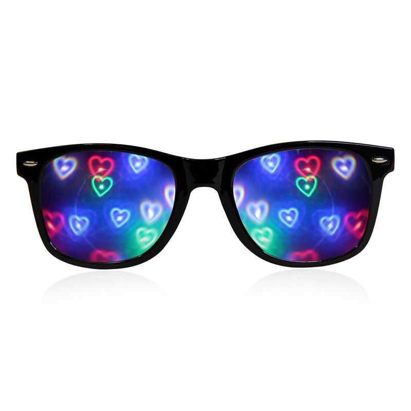 GloFX Ultimate Heart Diffraction Glasses - 3D Rainbow Hearts Effect with Black Frames - Great Festival, Concert, and Rave Accessory - Image 2