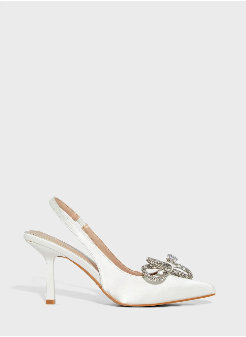 Ella Limited Edition Satin Slingback Diamante Bow Pump