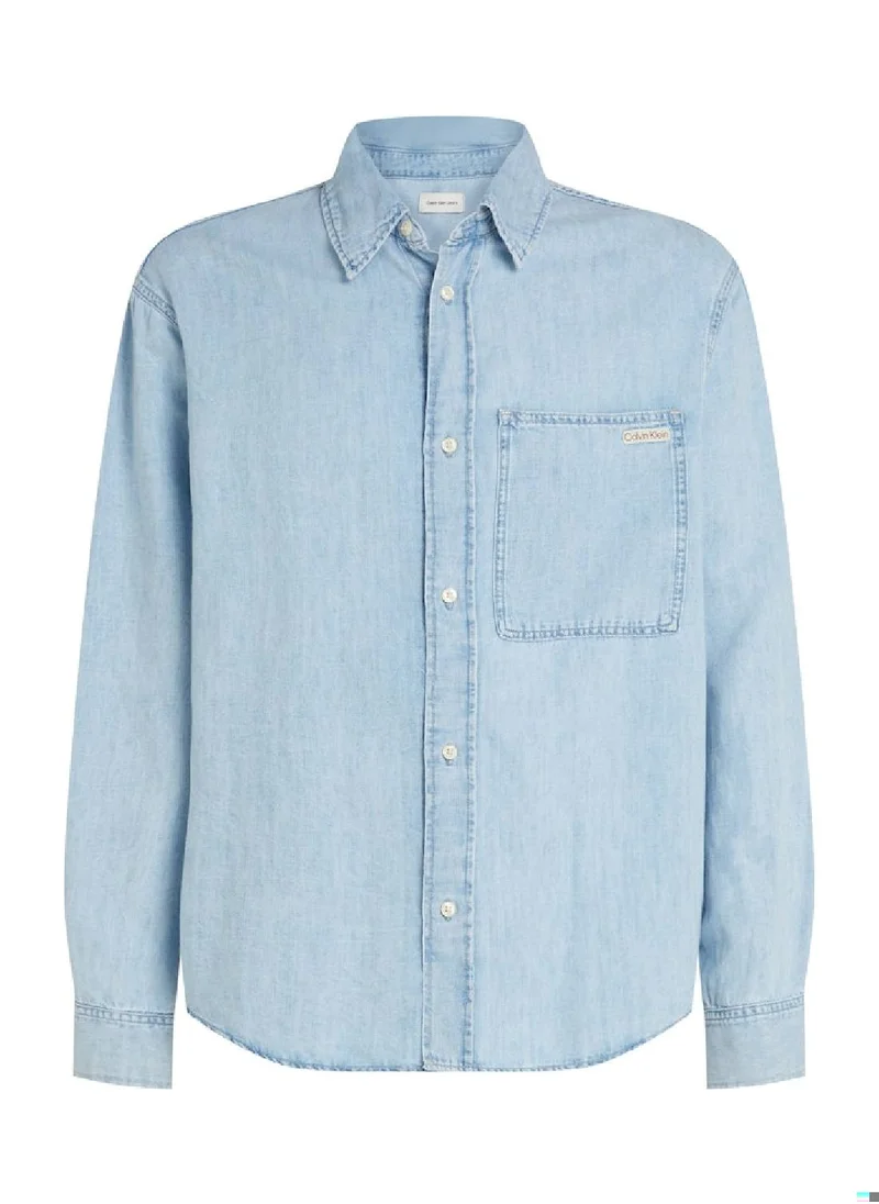 Calvin Klein Jeans Men's Cotton Linen Denim Shirt - Cotton Blend, Blue