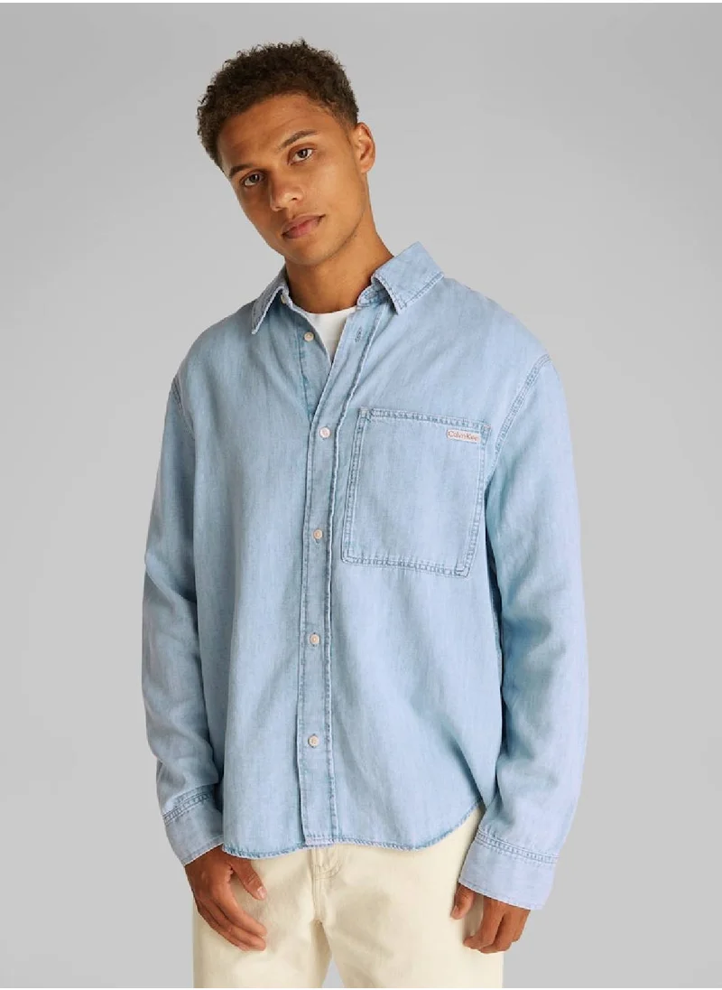 Calvin Klein Jeans Men's Cotton Linen Denim Shirt - Cotton Blend, Blue