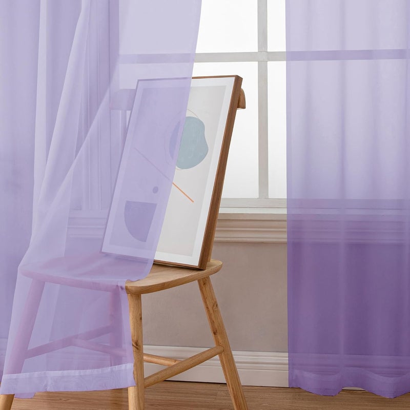 SimpleBrand Lavender Sheer Curtains 63 Inch Length 2 Panels, Rod Pocket Solid Color Window Sheer Curtain Panels, Elegant Curtains & Drapes for Living Room, Bedroom 2 Panels (42" W x 63" L) - Image 4