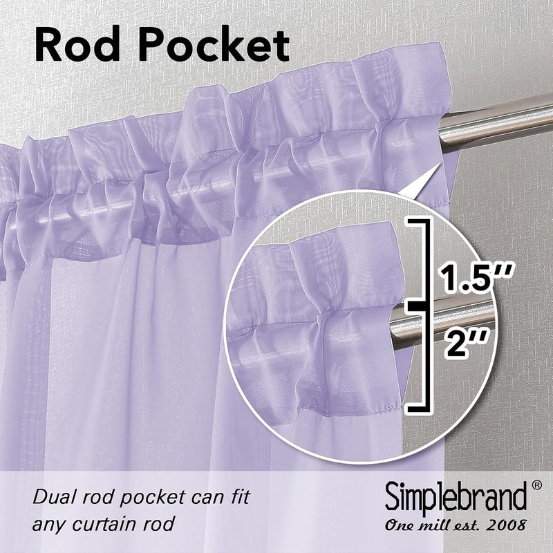 SimpleBrand Lavender Sheer Curtains 63 Inch Length 2 Panels, Rod Pocket Solid Color Window Sheer Curtain Panels, Elegant Curtains & Drapes for Living Room, Bedroom 2 Panels (42" W x 63" L) - Image 2