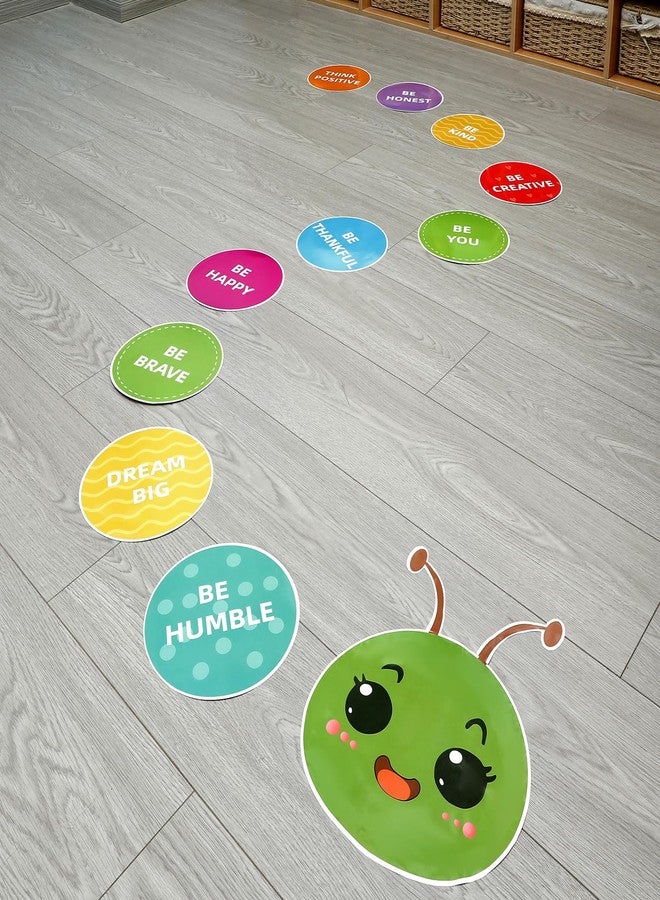 MotiMind 11 Sheets Classroom Floor Decals Caterpillar Hopscotch Stickers for Kids Inspirational Quotes Wall Decals Motivational Self Adhesive Stickers for Kindergarten Nursery Back to School Decor - Image 1