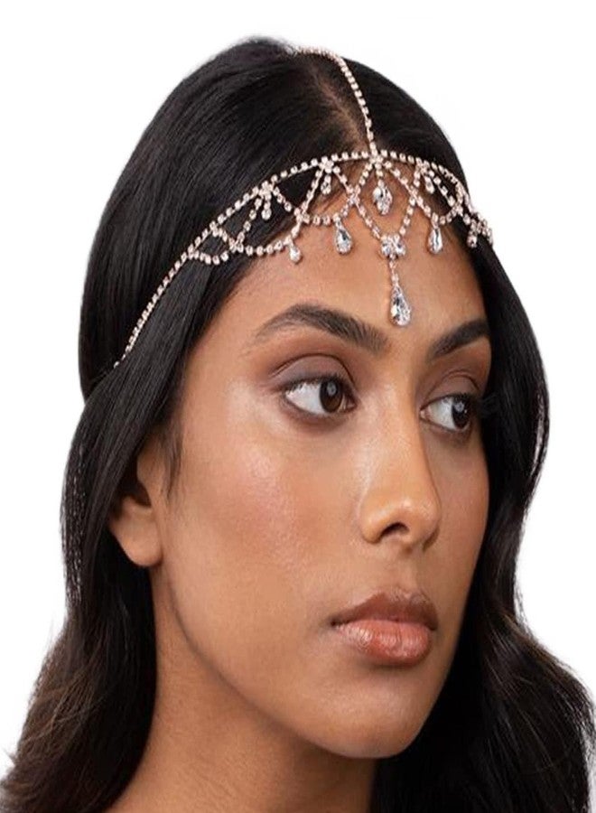 فديزاينر سلسلة رأس كريستالية من تصميم Fdesigner، إكسسوارات شعر للعروس مرصعة بأحجار الراين، إكسسوارات شعر بوهيمية للنساء (فضي) - Image 1