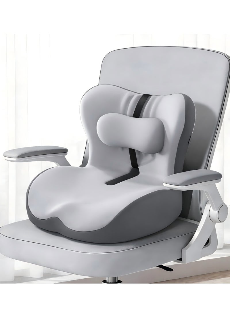والالا وسادة مقعد مريحة من الإسفنج الذكي (Memory Foam) مع دعم مدمج لمنطقة أسفل الظهر، وسادة لكرسي المكتب مخصصة للجلوس لفترات طويلة، وسادة داعمة للظهر مزودة بحزام قابل للتعديل، وسادة لتخفيف الضغط مناسبة لكرسي المكتب المنزلي، لون رمادي. - Image 1