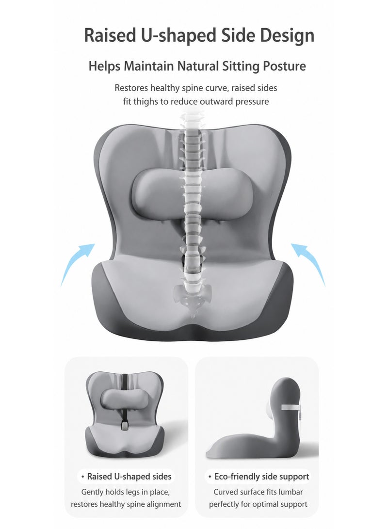 والالا وسادة مقعد مريحة من الإسفنج الذكي (Memory Foam) مع دعم مدمج لمنطقة أسفل الظهر، وسادة لكرسي المكتب مخصصة للجلوس لفترات طويلة، وسادة داعمة للظهر مزودة بحزام قابل للتعديل، وسادة لتخفيف الضغط مناسبة لكرسي المكتب المنزلي، لون رمادي. - Image 2