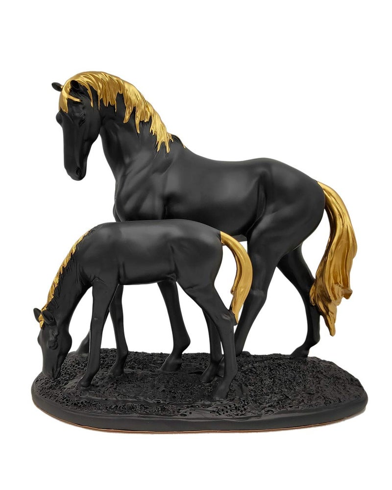 Whitecloud TRANSFORMING HOMES Whitecloud TRANSFORMING HOMES Gold Plated Horse Statue Showpiece Figurine Home Decor Item 2 Horse Per Set 1921B Black  - Image 2