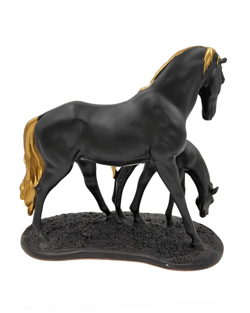 Whitecloud TRANSFORMING HOMES Whitecloud TRANSFORMING HOMES Gold Plated Horse Statue Showpiece Figurine Home Decor Item 2 Horse Per Set 1921B Black  - Image 4