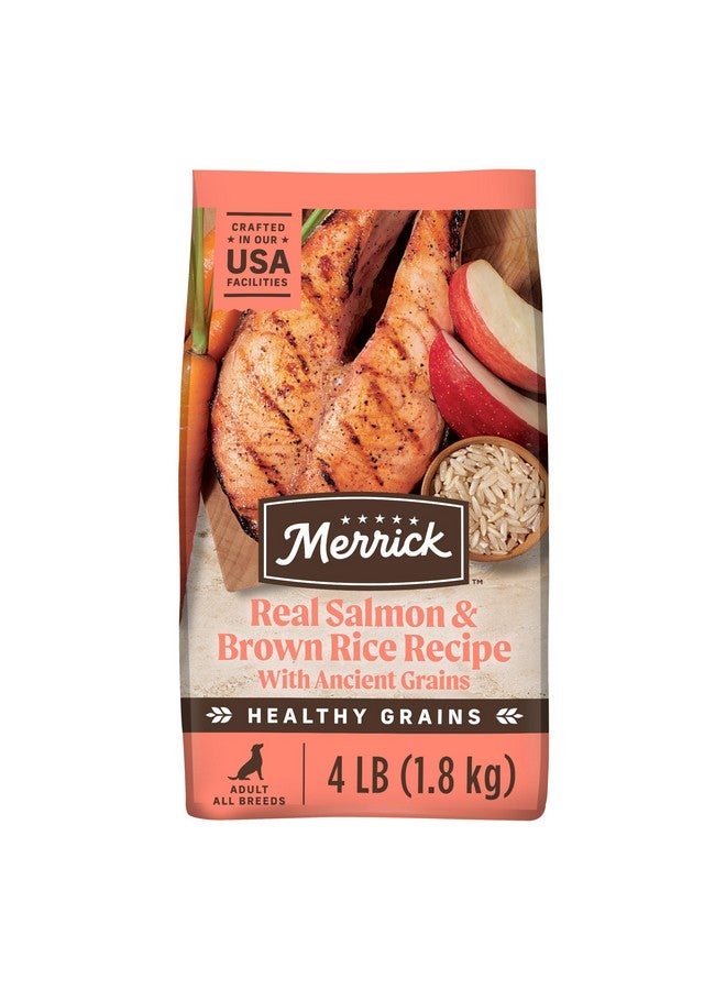 ميريك طعام جاف فاخر للكلاب البالغة من ميريك هيلثي جرينز، قطع صغيرة صحية وطبيعية مع سمك السلمون والأرز البني - كيس 4.0 رطل - Image 1