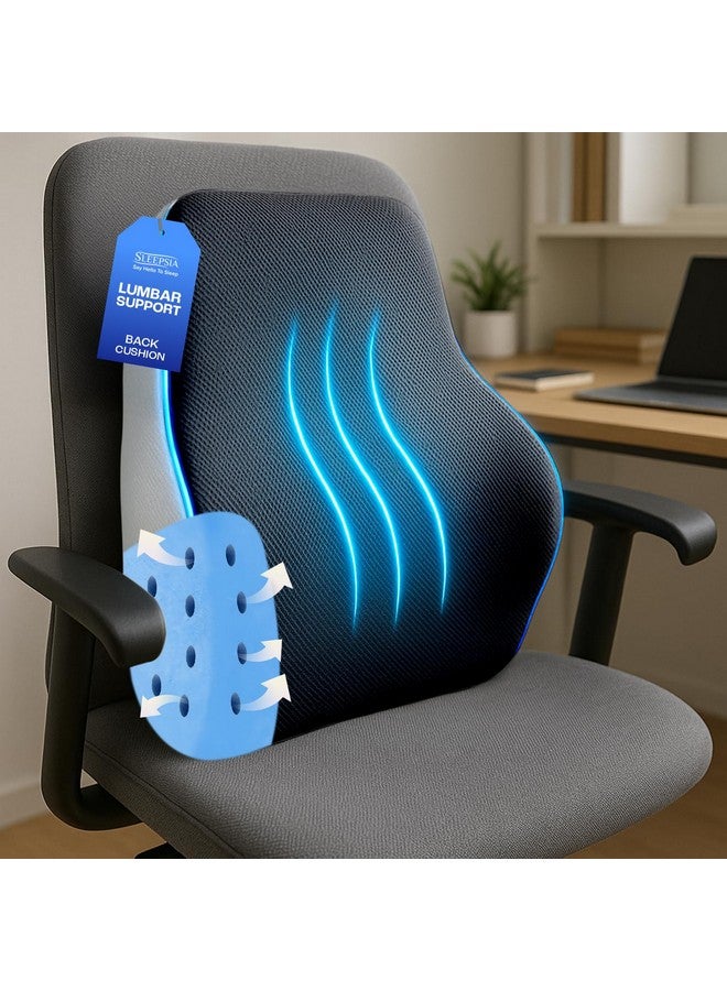 Sleepsia دعم الظهر Sleepsia لكرسي المكتب | ضمان لمدة 1 سنة | دعم القطن لكرسي المكتب، دعم الظهر لمقعد السيارة، وسادة من الذاكرة، مسند الظهر لتخفيف آلام الظهر (أسود/رمادي، تهوية هلامية) - Image 1