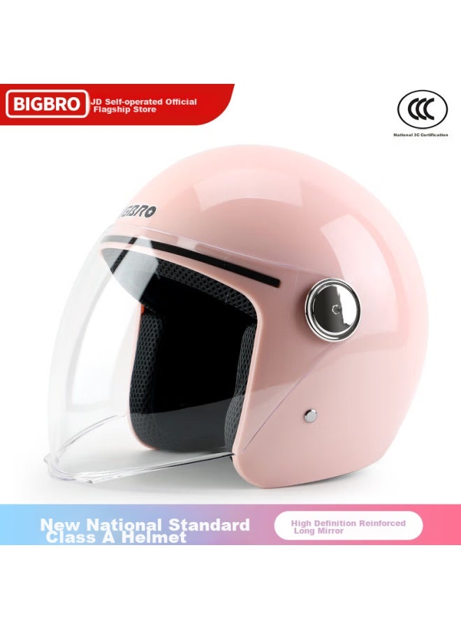 Bigbro Ky163 3c Motorcycle Helmet, Winter Warmth, For Men And Women, Electric Scooter, All-season Universal Half Helmet, Light Pink, One Size Fits All - Image 1