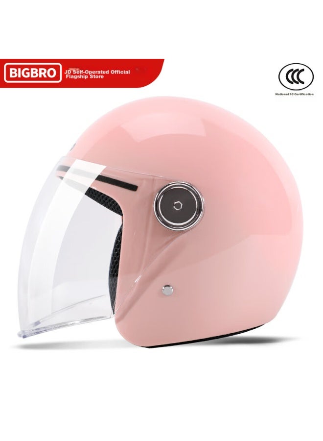 Bigbro Ky163 3c Motorcycle Helmet, Winter Warmth, For Men And Women, Electric Scooter, All-season Universal Half Helmet, Light Pink, One Size Fits All - Image 2