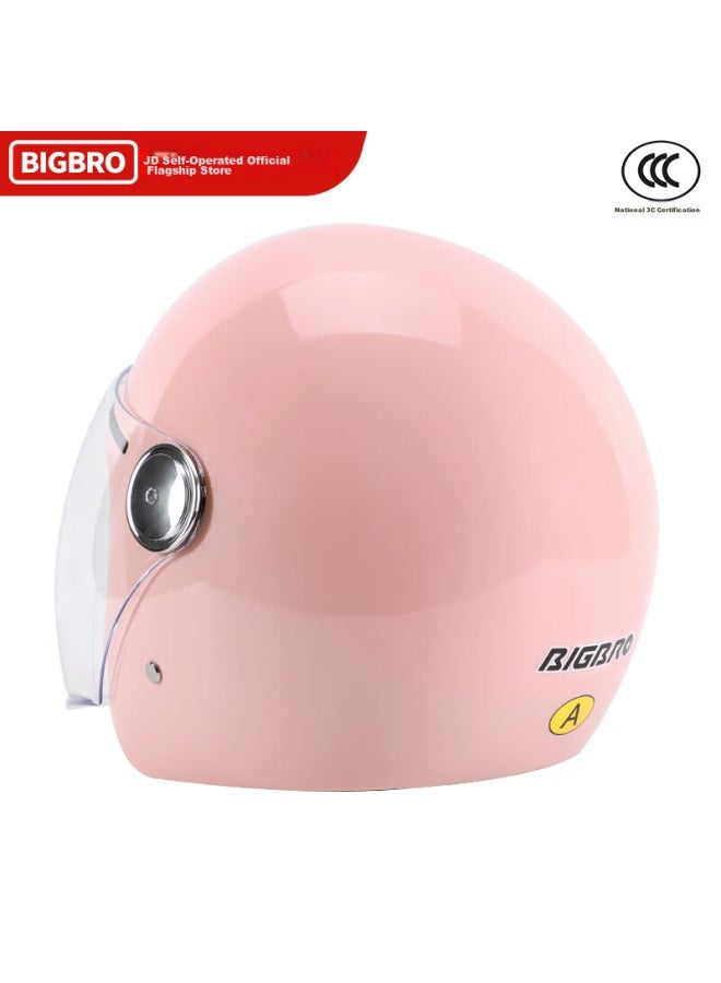 Bigbro Ky163 3c Motorcycle Helmet, Winter Warmth, For Men And Women, Electric Scooter, All-season Universal Half Helmet, Light Pink, One Size Fits All - Image 3
