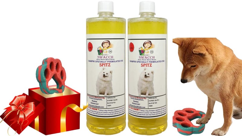 swacch Spitz Dog Shampoo + Paw Shape I Rubber Dog Toy for Training and Interactive I Durable & Safe I Combo Pack I 2 Litre Lemon - Image 1