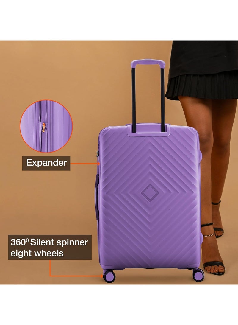 nasher miles Nasher Miles Antwerp Hard-Sided Polypropylene Luggage Set of 3 | 55cm, 65cm & 75cm | TSA Lock 8 Wheels & Expander Small, Medium & Large Trolley Bag for Travel | Suitcase (Pastel Purple)  - Image 4