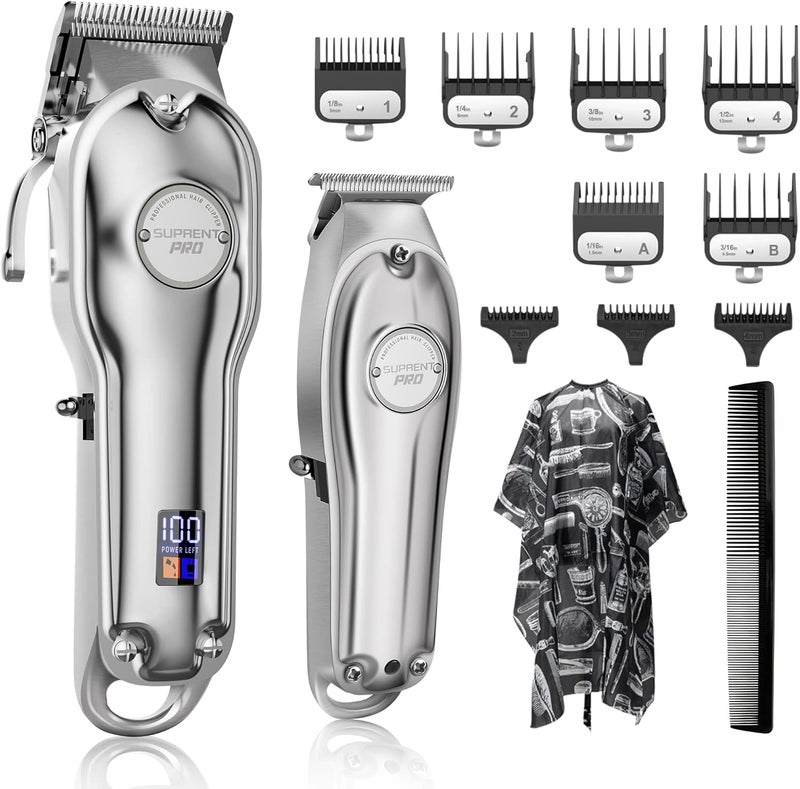 SUPRENT Professional Hair Clippers Men Barber kit Cordless Hair Cutting Mens Clipper Set TBlade Trimmer Kit Rechargeable Zero Gap Trimmers for BarbersSilver