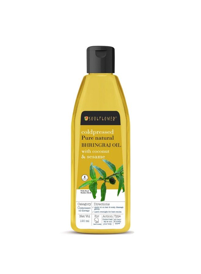 Soulflower Bhringraj Hair Oil 100% Pure & Natural; Hair Growth Strengthening & Nourishing Hair Roots Antidandruff Cooling Scalp; Coconut Sesame; 120Ml - Image 2