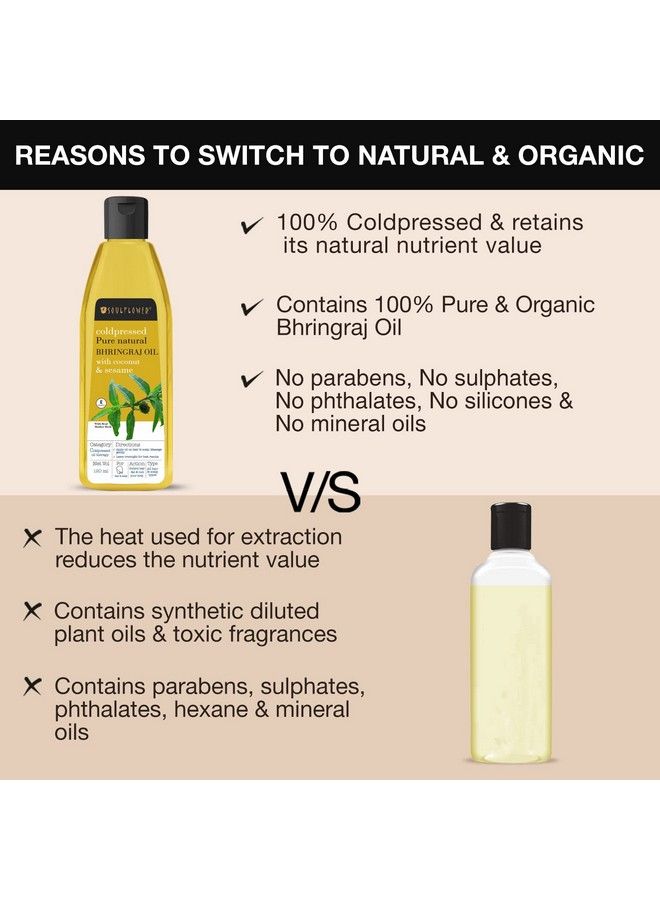 Soulflower Bhringraj Hair Oil 100% Pure & Natural; Hair Growth Strengthening & Nourishing Hair Roots Antidandruff Cooling Scalp; Coconut Sesame; 120Ml - Image 3