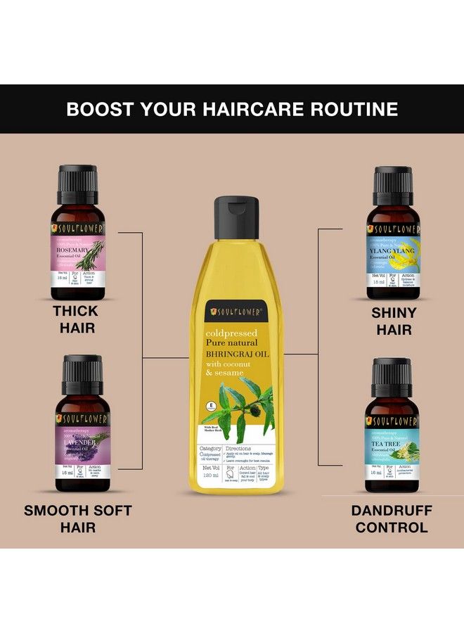 Soulflower Bhringraj Hair Oil 100% Pure & Natural; Hair Growth Strengthening & Nourishing Hair Roots Antidandruff Cooling Scalp; Coconut Sesame; 120Ml - Image 5