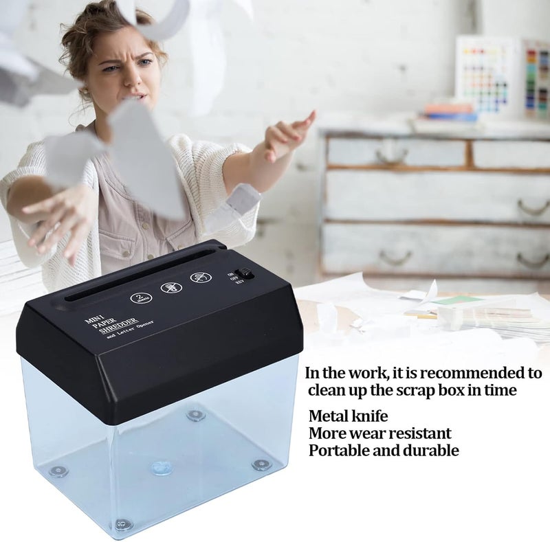 مفرمة ورق صغيرة محمولة USB، مفرمة ورق معدنية مدمجة، للمكتب والمدرسة والمنزل، تعمل بالبطارية - Image 2