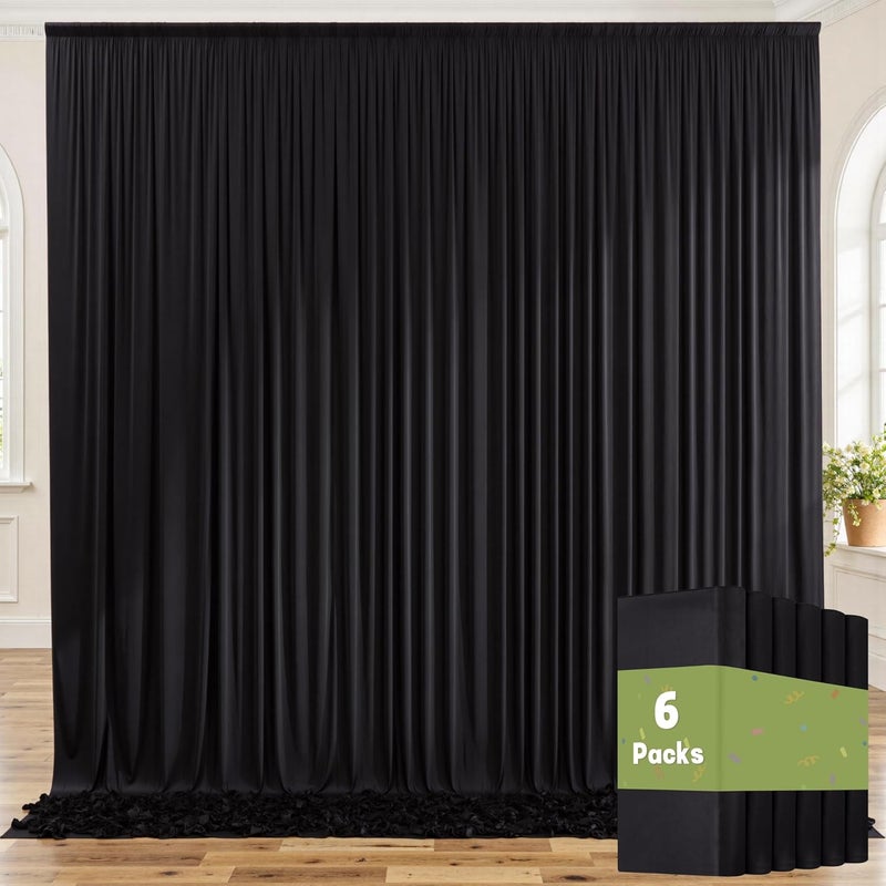 NSSONBEN 30ft x 8ft Wrinkle Free Black Polyester Backdrop Curtains for Parties, 6 Panels, Wedding, Baby Shower, Birthday Party - Image 1
