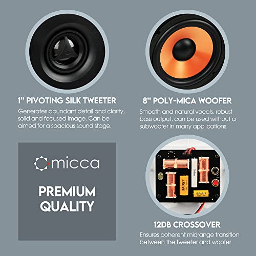 Micca ميكا M-8S سماعة حائط ثنائية الاتجاه، 10.0" (العرض) × 14.1" (الارتفاع) مقطوعة، مسرح منزلي، صوت المنزل بأكمله، للاستخدام الداخلي أو الخارجي المغطى، 8" ووفر، 1" تويتير، أبيض، قابل للطلاء، لكل وحدة - Image 4