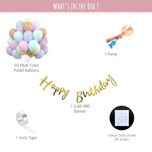 Specialyou.In Pastel Rainbow Birthday Decoration Items For Kids Includes Multicolor Pastel Balloons With Happy Birthday Banner And Balloon Pump For Birthday Decor-54 Items - Rubber, 54 Pcs - Image 3