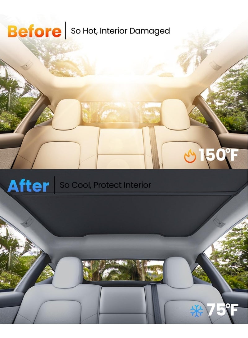 2025 Upgrade Tesla Model Y New (Juniper) Sunshade Roof [No Gaps, No-Sagging] Tesla Y Accessories Heat Insulation Foldable Glass Sunroof Cover for Model Y Juniper 2025-2026, 2PCS, Black - Image 2