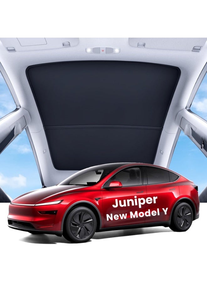 2025 Upgrade Tesla Model Y New (Juniper) Sunshade Roof [No Gaps, No-Sagging] Tesla Y Accessories Heat Insulation Foldable Glass Sunroof Cover for Model Y Juniper 2025-2026, 2PCS, Black - Image 1