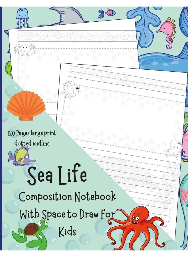 Sea Life Composition Notebook With Space to Draw For Kids  - Image 1