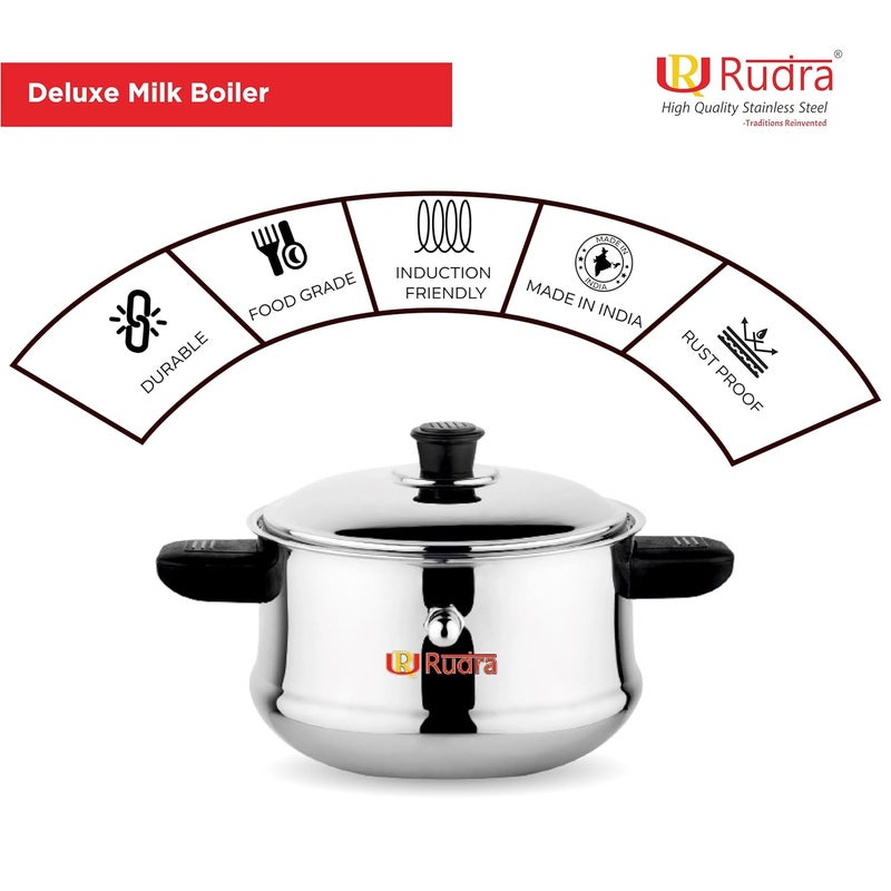 Rudra Stainless Steel Deluxe Milk Boiler 1 LTR SpillProof 202 SS Grade Induction Gas Compatible BurnFree RustResistant Ideal for Milk Tea Coffee Soups More Sturdy Handle - Image 3