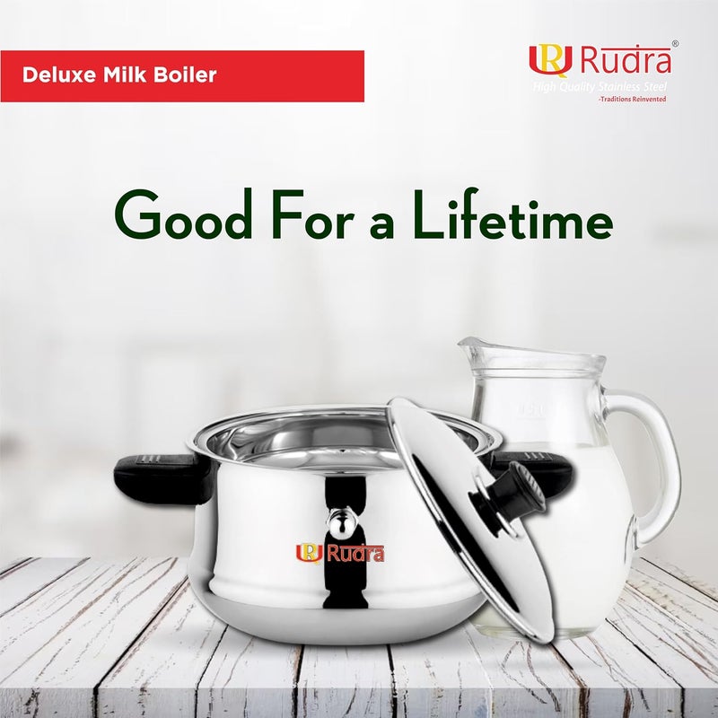 Rudra Stainless Steel Deluxe Milk Boiler 1 LTR SpillProof 202 SS Grade Induction Gas Compatible BurnFree RustResistant Ideal for Milk Tea Coffee Soups More Sturdy Handle - Image 4