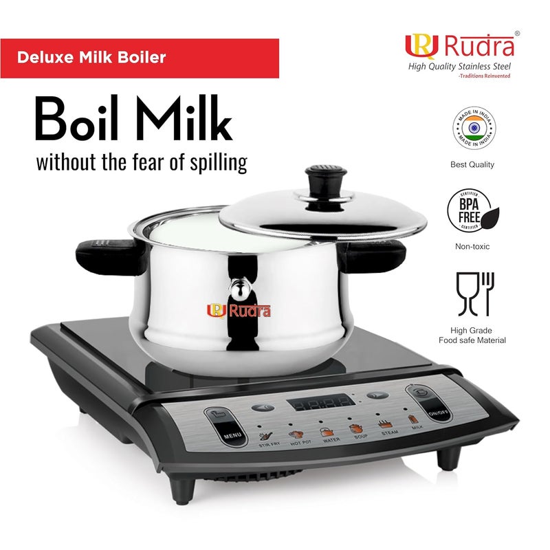 Rudra Stainless Steel Deluxe Milk Boiler 1 LTR SpillProof 202 SS Grade Induction Gas Compatible BurnFree RustResistant Ideal for Milk Tea Coffee Soups More Sturdy Handle - Image 5