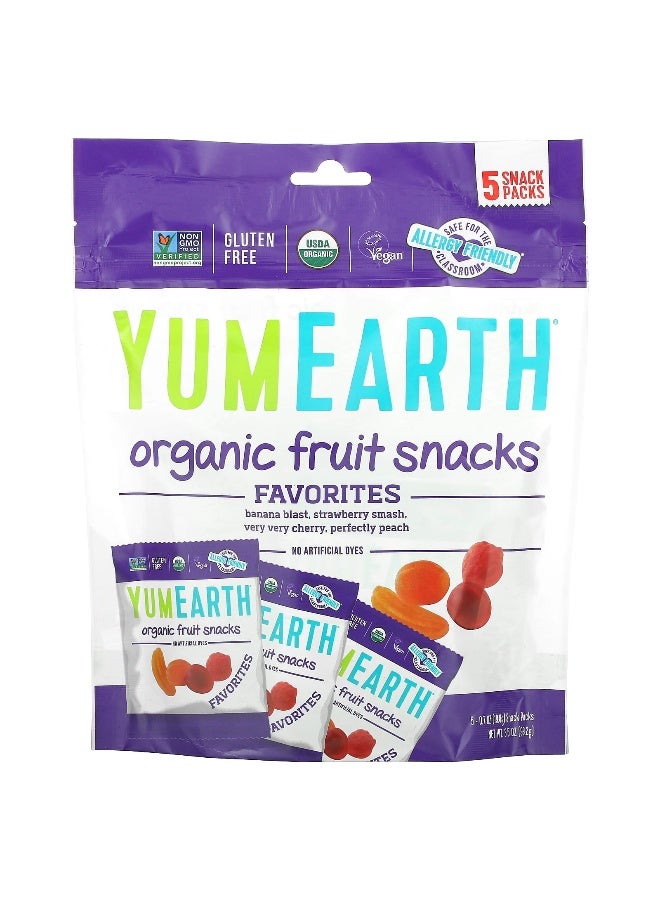 YumEarth YumEarth, Organic Fruit Snacks, Favorites, 5 Packs, 0.7 oz (19.8 g) Each  - Image 1