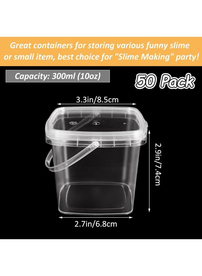 ZOFORTY 50PCS 10 oz Slime Containers with Lids and Handles, Plastic 300ml Storage Bucket Containers, Clear Empty Slime Buckets for Slime DIY Slime, Art Craft, Pigment, Small Tools, Part Material - Image 2